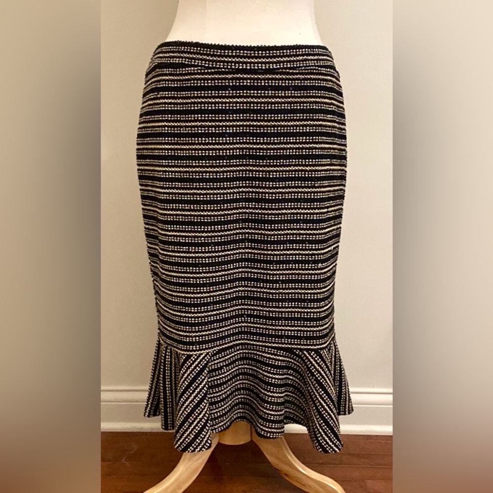 Cato Black Silver Gold Metallic Sequin Striped SZ L Glam Festive Flare Skirt